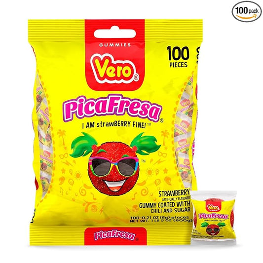 Vero PicaFresa Strawberry Gummies with Chili Mexican Candy 100 Count