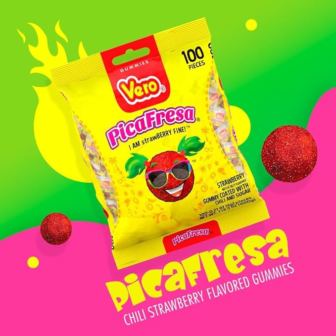 Vero PicaFresa Strawberry Gummies with Chili Mexican Candy 100 Count