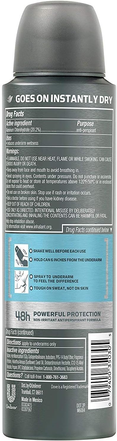 Dove Men+Care Dry Spray Antiperspirant Clean Comfort 3.8oz (2 Pack)