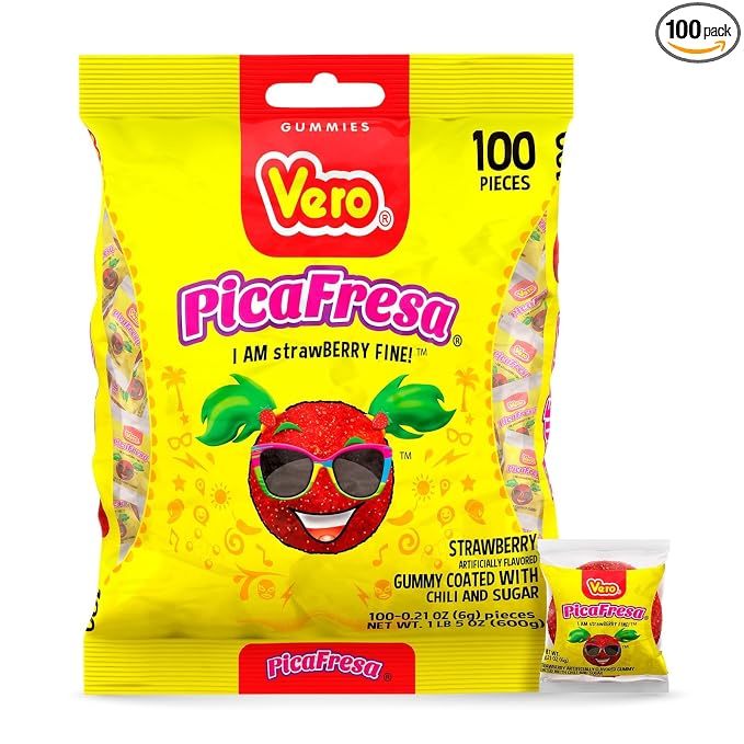 Vero PicaFresa Strawberry Gummies with Chili Mexican Candy 100 Count